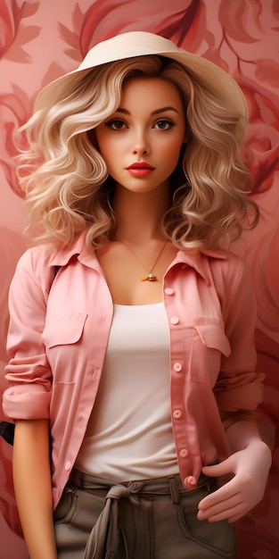 바비 인형 귀여운 금발 소녀 복장 핑크 벽지
