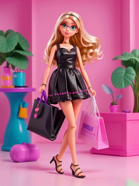 Photo barbie doll fashionable shopping