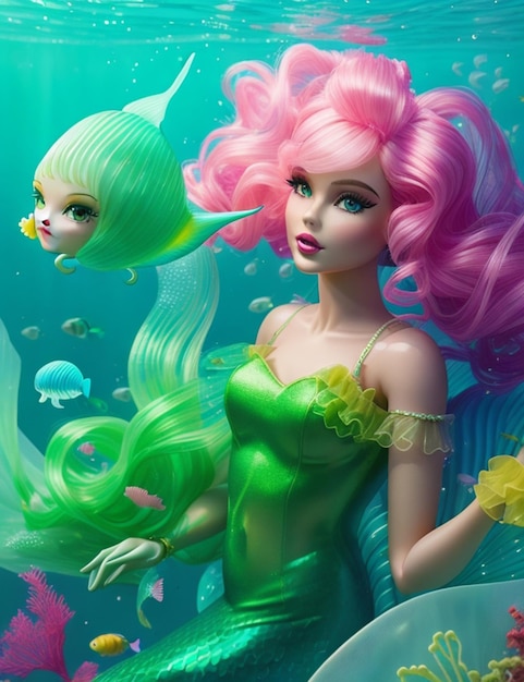 barbie doll greenhair octopus fish jellyfish