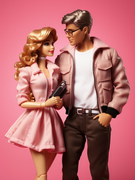 Barbie doll and husband Ken in pink lifestyle