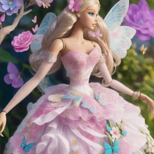 写真 妖精の羽を持つ庭のバービー人形