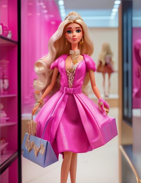 Premium AI Image | A Barbie doll in a luxurious shopping mall wearing the latest fashion trends