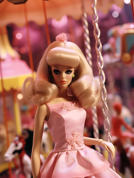 Photo barbie doll pink blonde girl background
