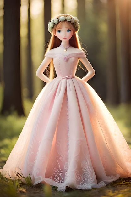 Photo barbie doll in a pink dress