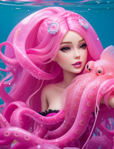 barbie doll pinkhair octopus fish jellyfish