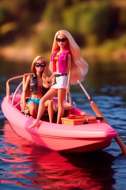 Premium AI Image | Barbie doll sailing in a boat on the lake