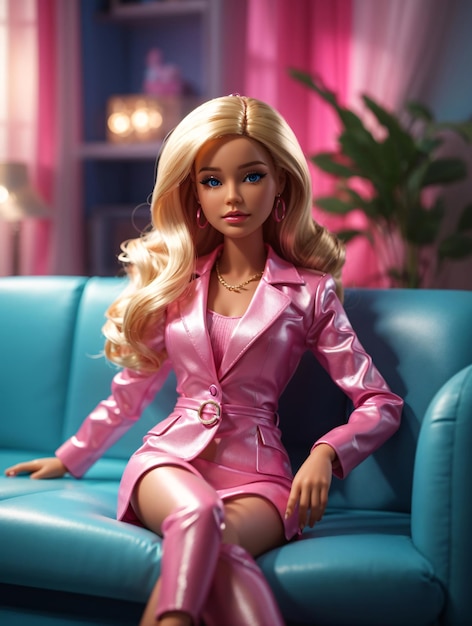 Barbie Doll Sitting in Living Room