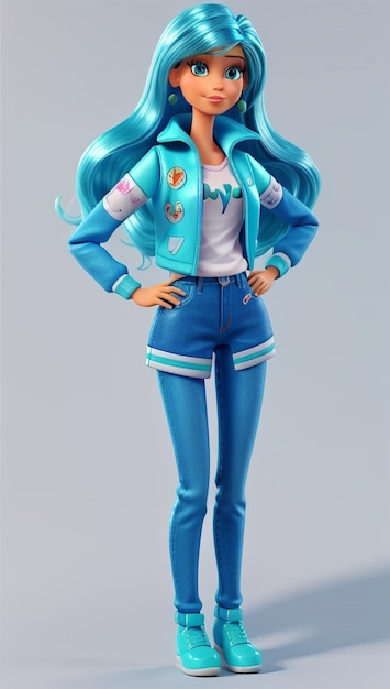 Barbie doll wearing cyan or blue color clothes