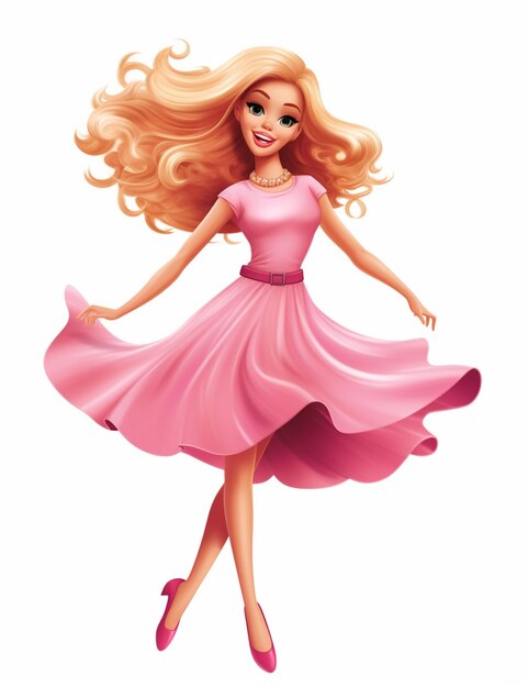 Photo barbie doll with blonde hair and pink dress generative ai