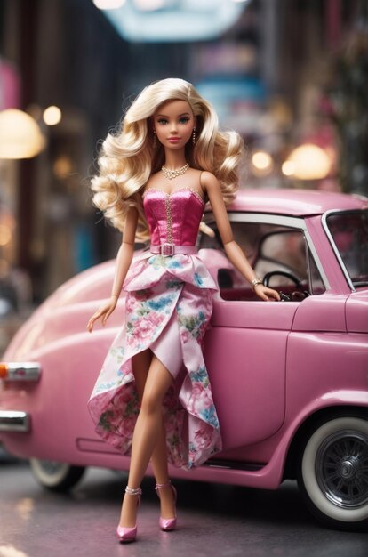 barbie doll with a pink car