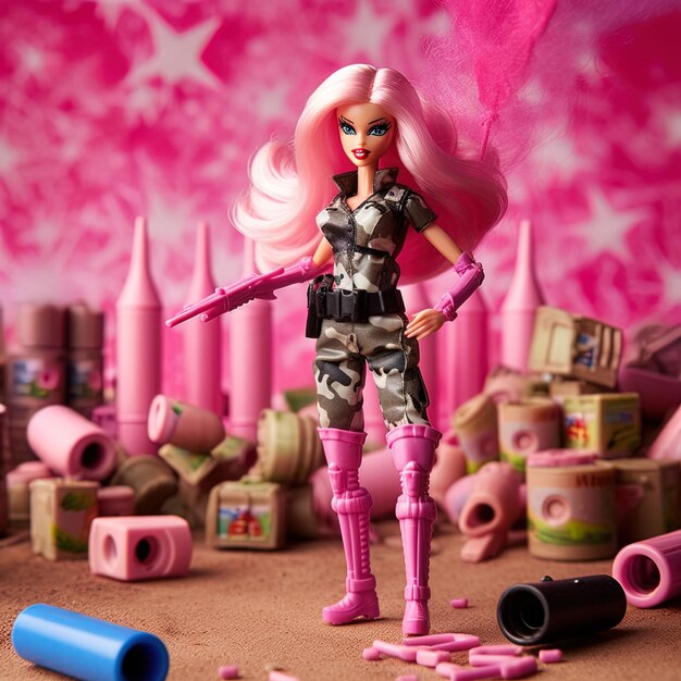 Foto bambola barbie con colori rosa