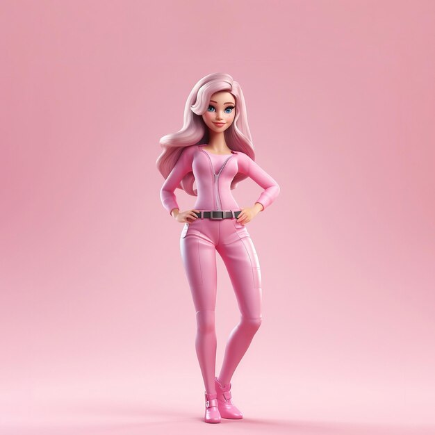 A barbie doll with pink dress 3d isolated character