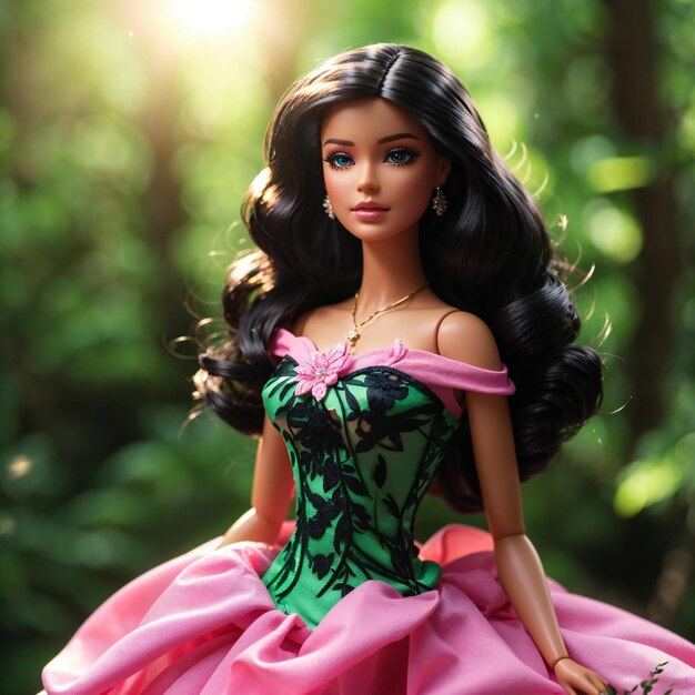 Premium Photo | A model of a barbie doll with a green dress