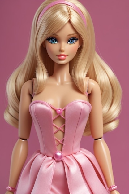 a barbie doll with a pink dress and pink sash