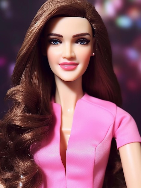 A barbie doll with a pink dress and a pink top.