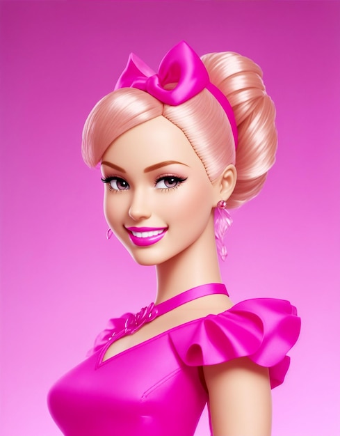 Foto una bambola barbie con un vestito rosa