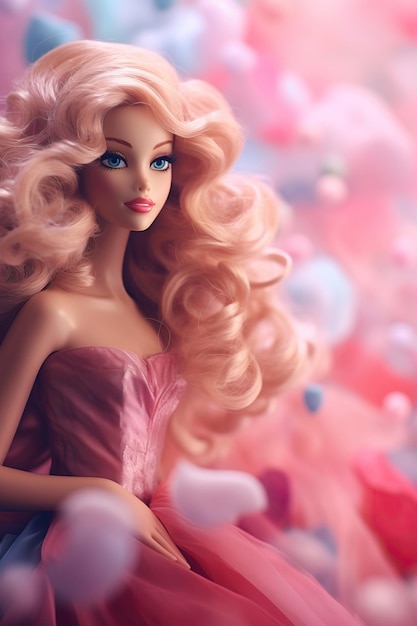 Premium Photo | A barbie doll with pink hair and a pink dress