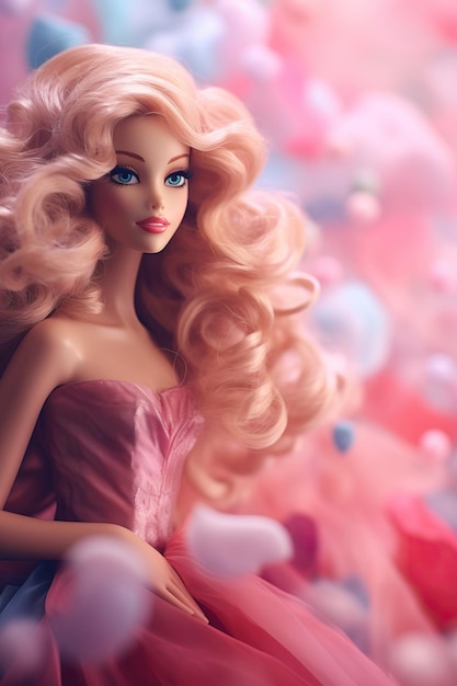 a barbie doll with pink hair and a pink dress