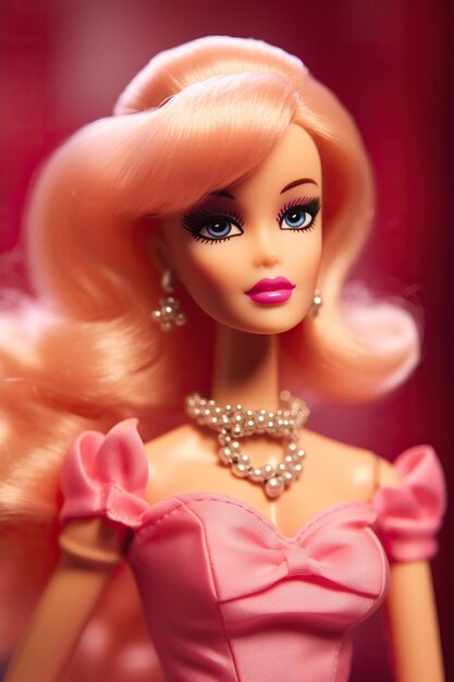 Photo barbie doll with pink hair and pink dress