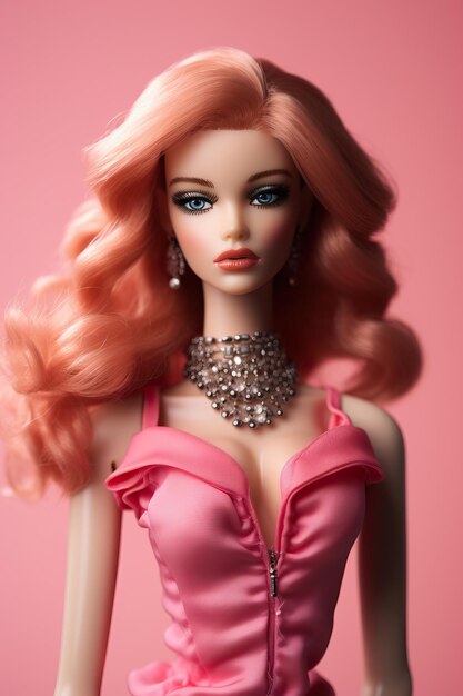 Premium AI Image | a barbie doll with pink hair and pink hair is shown.