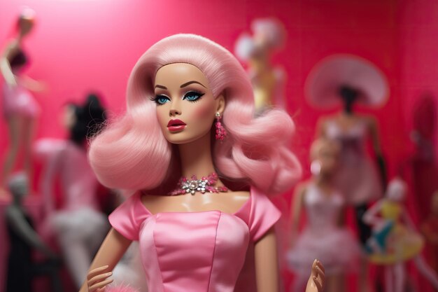 Foto bambola barbie con i capelli rosa e i capelli rosa