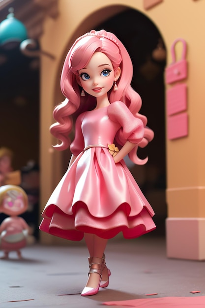 a barbie doll with pink hair and pink hair.