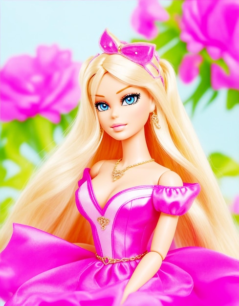 A Barbie doll with a vibrant pink dress wallpaper