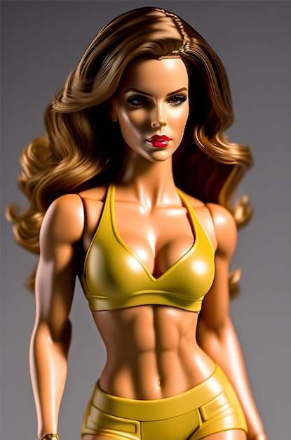A barbie doll with a yellow swimsuit and a yellow bikini.