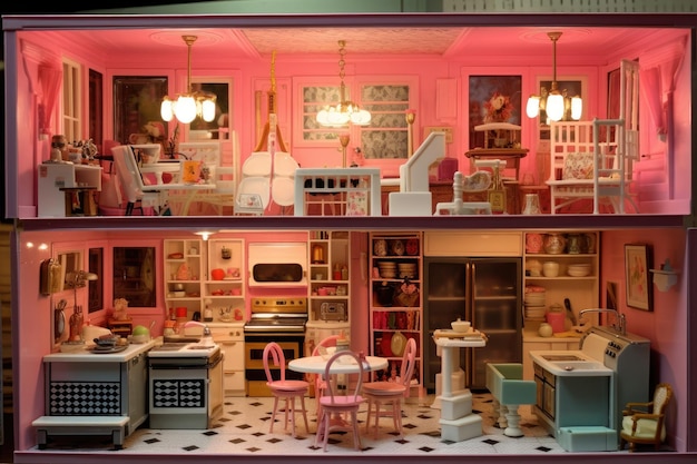 Barbie dollhouse pink toys and house designs barbie movie concept design Generative ai