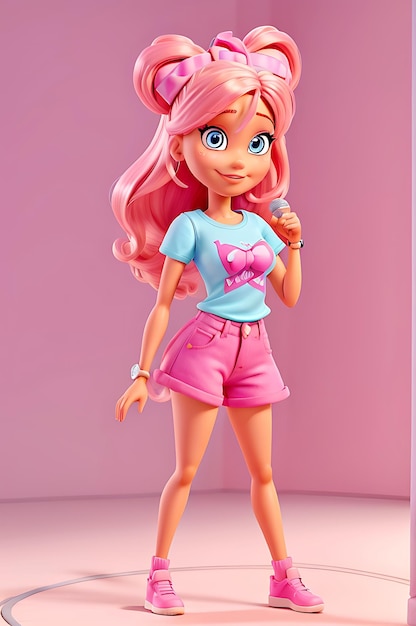 Barbie dressed in hip hop style with pink tshirt generative AI