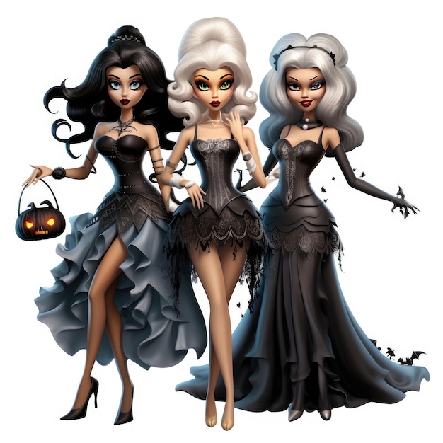 Barbie en haar vriendinnen angstaanjagend mooi als Halloween Ghouls, een griezelig clipart-avontuur