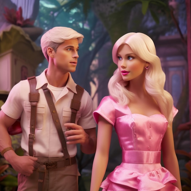 Barbie en Ken in een jungle avontuur laden met apparatuur