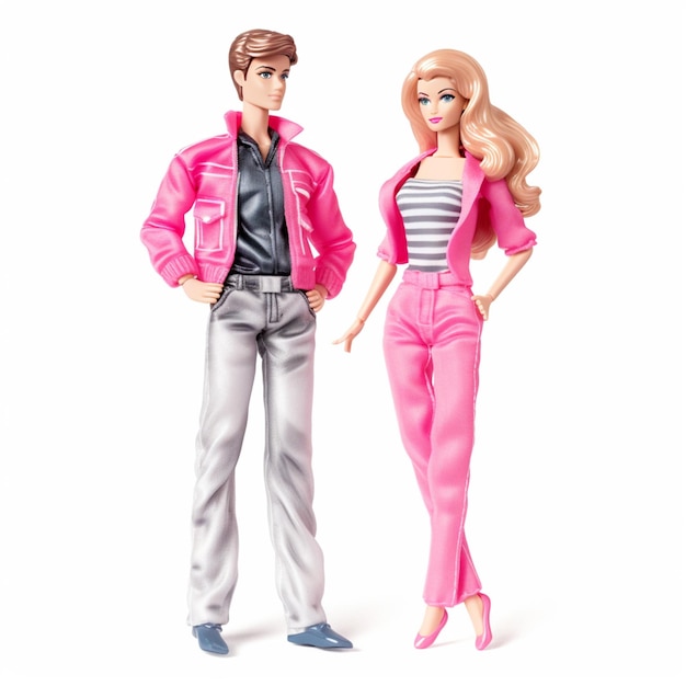 Foto barbie en ken pop staan naast elkaar generatieve ai