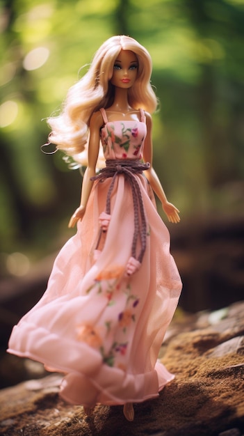 Barbie in a flowy bohemian maxi dress shot Generative Ai