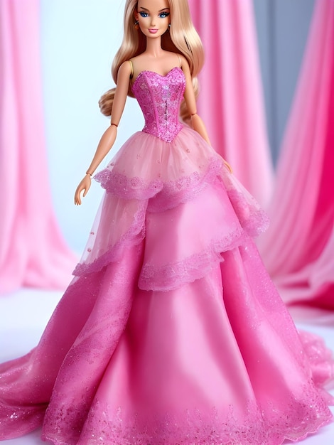 핑크 드레스와 바비 소녀 인형
