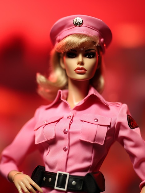 Photo barbie girl in pink style policewoman officer