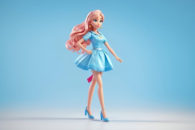 Premium AI Image | Barbie girl with a blue dress