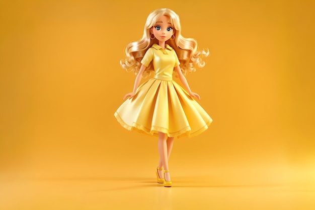 Девушка Барби в желтом платье