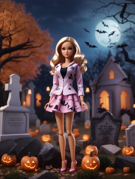 Barbie halloween background in flat design