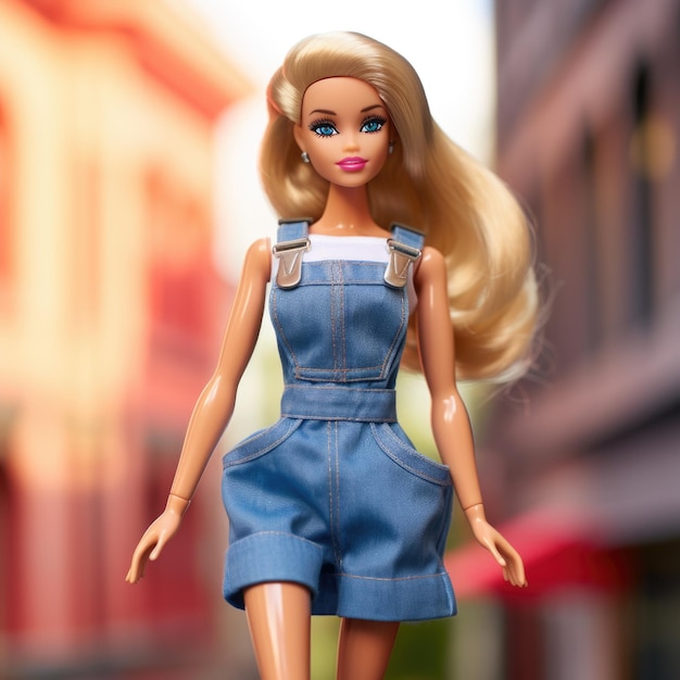 Barbie in denim overalljurk met crop-top en plateausneakers Generative AI