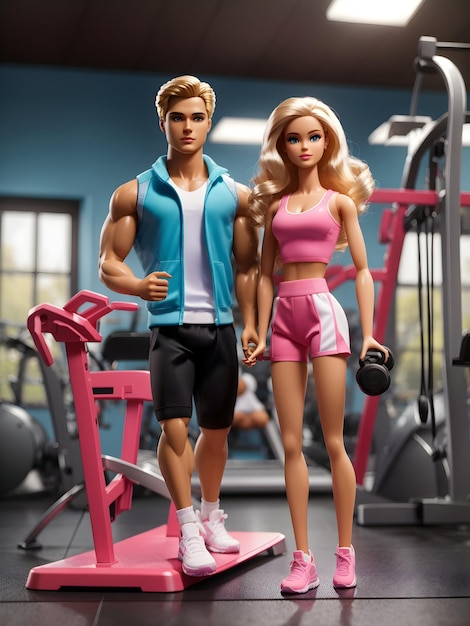 Barbie and ken at the gym and workout