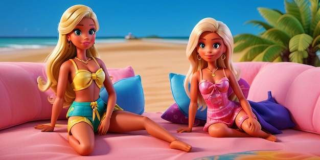 Barbie and Ken sitting