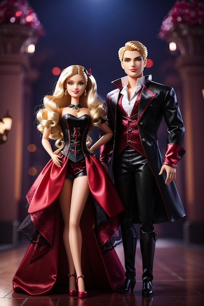 Barbie and Ken Wearing A Vampire Costume