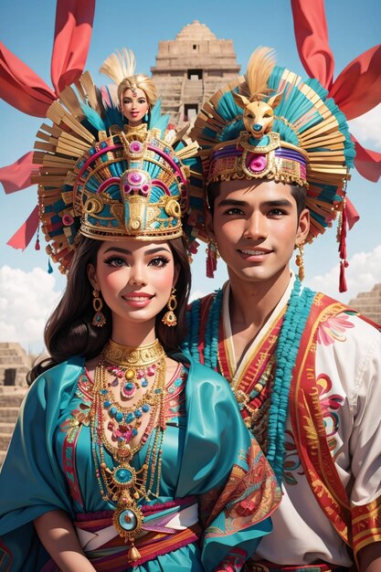 Barbie and Ken Wearing A Wearing Teotihuacan Costume