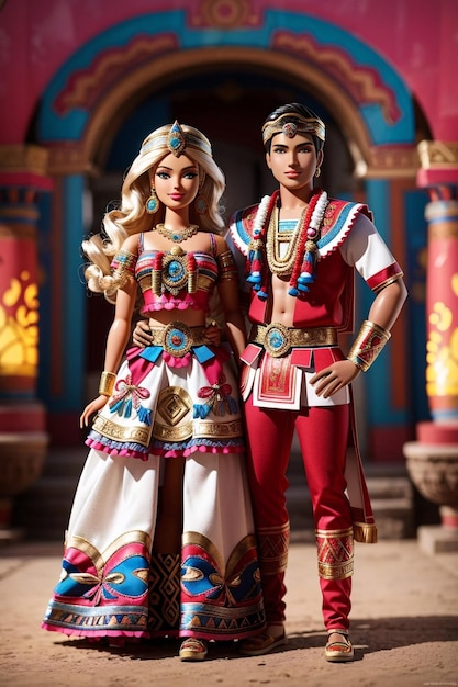 Barbie and Ken Wearing A Wearing Teotihuacan Costume