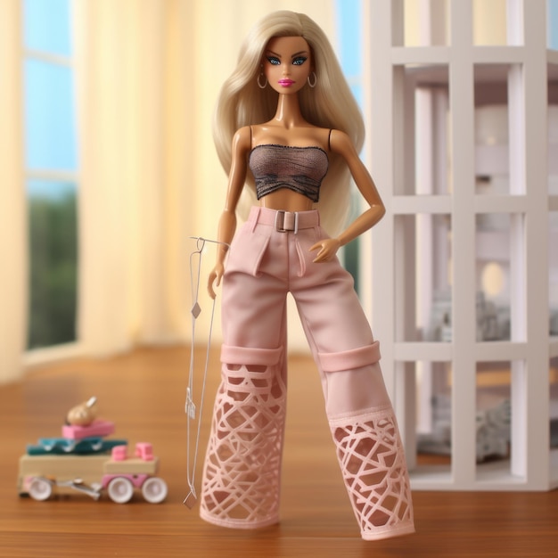 Premium Photo  Barbie in Laceup corset top with wideleg pants and