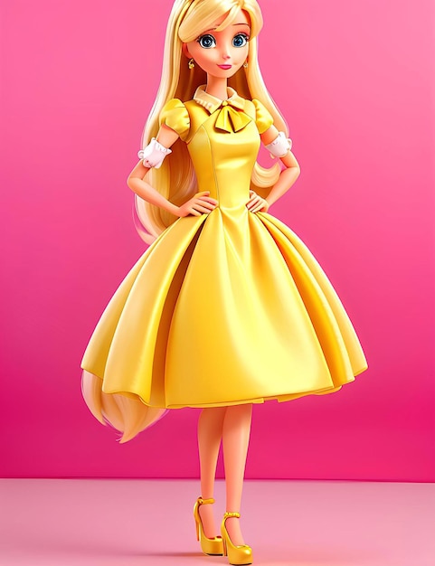 Barbie meisje Barbie pop in een trendy outfit geel