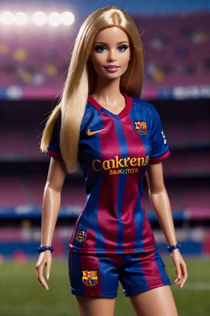 Barbie met een FC Barcelona trui.