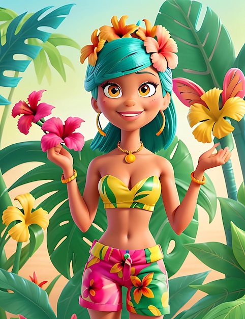 Barbie op zomer trendy outfit op tropisch strand achtergrond generatieve AI