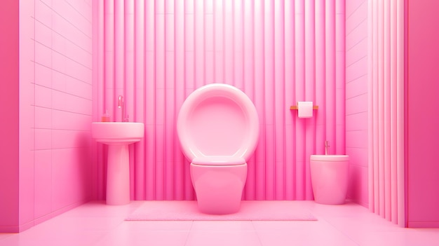Barbie Pink bathroom interior with bathtub and mirror